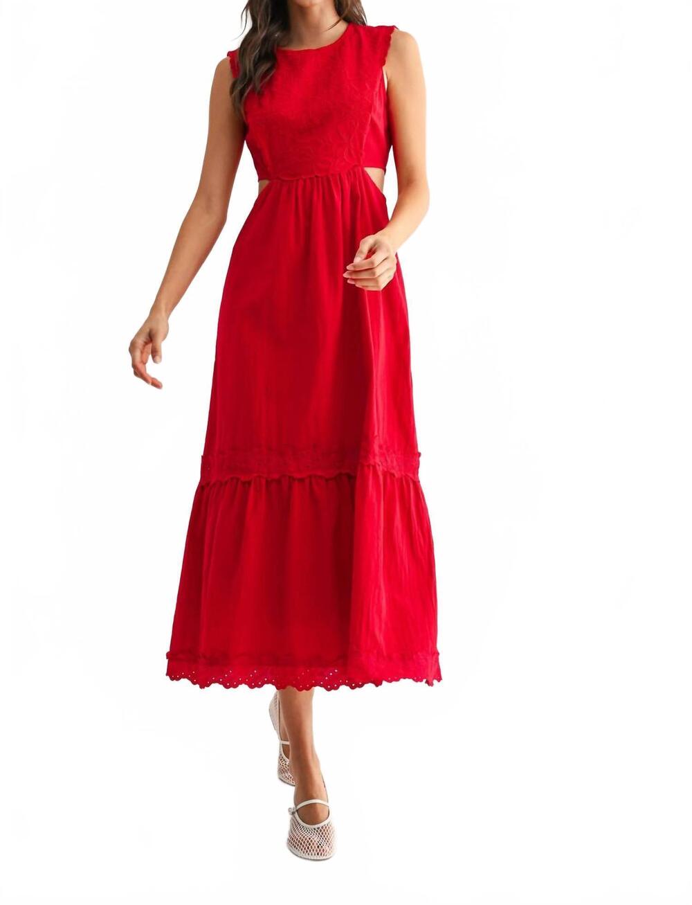 NEW CAMELLIA embroidered cut-out maxi dress in red texture